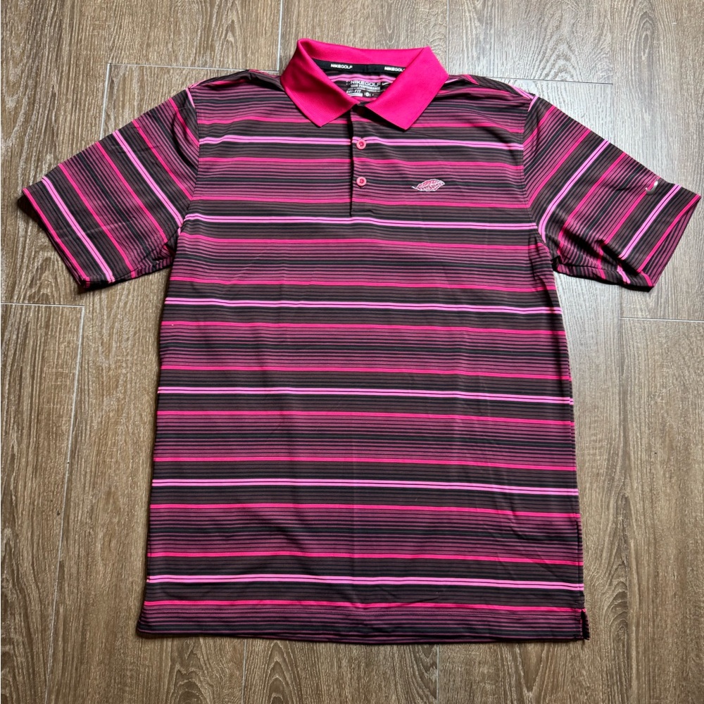 Nike Hot pink striped golf polo used size Medium